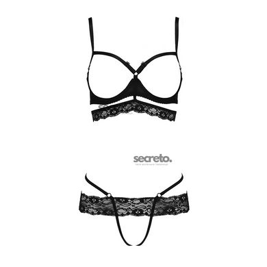 Комплект белья SARIA SET OpenBra black L/XL - Passion Exclusive: стрэпы: откртый лиф, стринги PS25001 фото