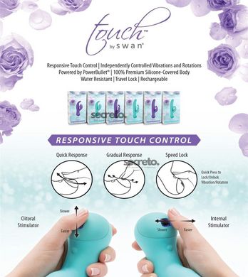 Вібратор-кролик з сенсорним управлінням і ротацією Touch by SWAN - Duo Purple, глибока вібрація SO2729 фото