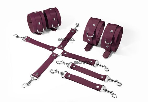 Набір для БДСМ 3 в 1 Feral Feelings BDSM Kit 3 Burgundy, burgundy, наручники, поножі, хрестовина SO8271 фото