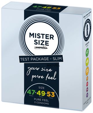 Набір презервативів Mister Size - pure feel - 47–49–53 (3 condoms), 3 розміри, товщина 0,05 мм SO8039 фото