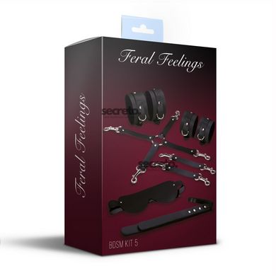 Набір для БДСМ 5 в 1 Feral Feelings BDSM Kit 5 Black, наручники, поножі, хрестовина, маска, падл SO8272 фото