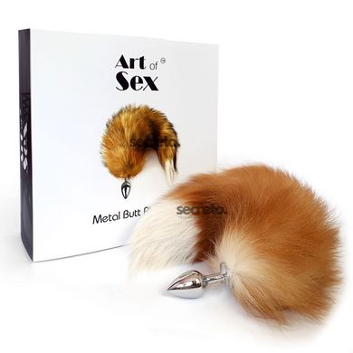 Металлическая анальная пробка с хвостом из натурального меха Art of Sex size M Red fox SO6185 фото