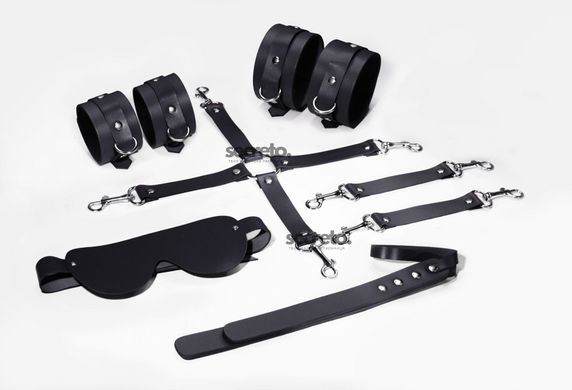 Набор для БДСМ 5 в 1 Feral Feelings BDSM Kit 5 Black, наручники, поножи, крестовина, маска, паддл SO8272 фото