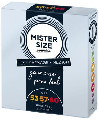 Набір презервативів Mister Size - pure feel - 53–57–60 (3 condoms), 3 розміри, товщина 0,05 мм SO8040 фото