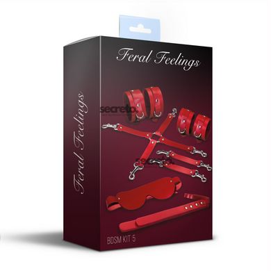 Набір Feral Feelings BDSM Kit 5 Red, наручники, поножі, хрестовина, маска, падл SO8273 фото