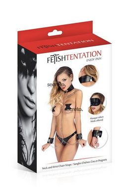 Нашийник з наручниками і ланцюжком Fetish Tentation Neck and Wrist Chain Straps з маскою на очі SO3745 фото