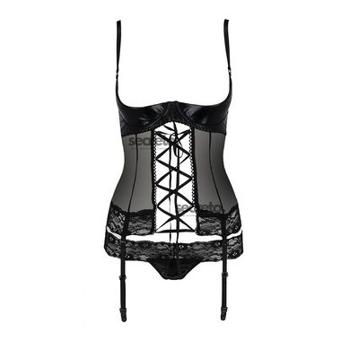 Корсет с открытой грудью NORTH CORSET black S/M - Passion Exclusive, пажи, трусики, шнуровка PS24005 фото