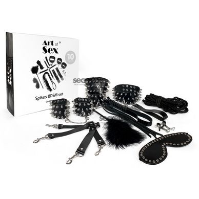 Набір Art of Sex - Spikes BDSM Set Leather, 10 предметів, натуральна шкіра, Чорний SO7140 фото