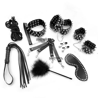 Набір Art of Sex - Spikes BDSM Set Leather, 10 предметів, натуральна шкіра, Чорний SO7140 фото