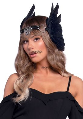 Пов’язка на голову з крилами Leg Avenue Feather headband Black, пір’я та натуральна шкіра SO7944 фото