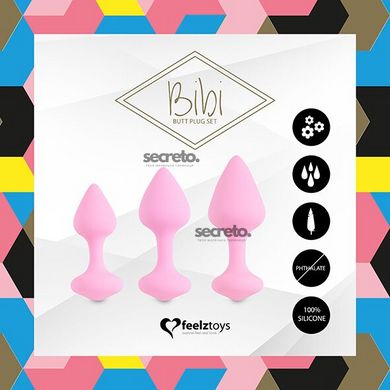 Набір силіконових анальних пробок FeelzToys - Bibi Butt Plug Set 3 pcs Pink SO4576 фото