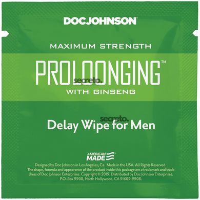 Пролонгирующая салфетка Doc Johnson Delay Wipe For Men с экстрактом женьшеня SO3486 фото