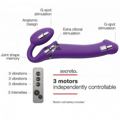 Безремневой страпон с вибрацией Strap-On-Me Vibrating Violet M диаметр 3,3см, пульт ДУ, регулируемый SO3825 фото