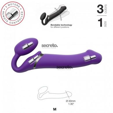 Безремневой страпон с вибрацией Strap-On-Me Vibrating Violet M диаметр 3,3см, пульт ДУ, регулируемый SO3825 фото