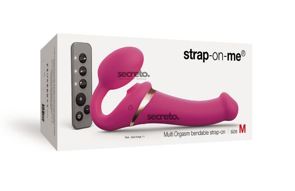 Безремневой вибрострапон с вакуумной стимуляцией Strap-On-Me MULTI ORGASM Fuchsia M, регулируемый SO6822 фото