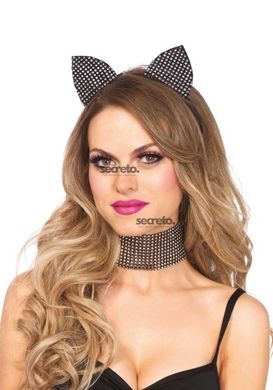 Набір кішечки зі стразами Leg Avenue Cat ear headband & choker set, широкий чокер та вушка SO7952 фото