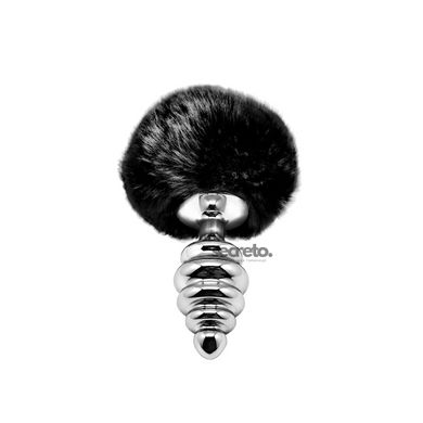 Металлическая анальная пробка Кроличий хвостик Alive Fluffy Twist Plug M Black, диаметр 3,4 см SO6309 фото