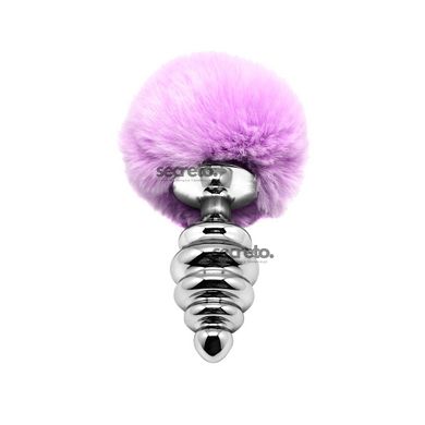 Металева анальна пробка Кролячий хвостик Alive Fluffy Twist Plug L Purple, діаметр 3,8 см SO6310 фото