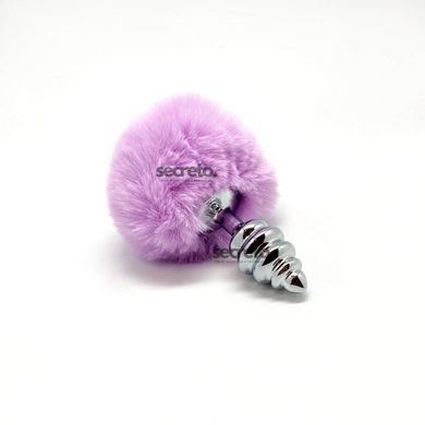 Металева анальна пробка Кролячий хвостик Alive Fluffy Twist Plug S Purple, діаметр 2,9 см SO6306 фото