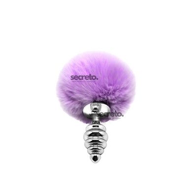 Металева анальна пробка Кролячий хвостик Alive Fluffy Twist Plug S Purple, діаметр 2,9 см SO6306 фото