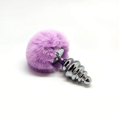 Металлическая анальная пробка Кроличий хвостик Alive Fluffy Twist Plug L Purple, диаметр 3,8 см SO6310 фото