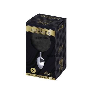 Металлическая анальная пробка Кроличий хвостик Alive Fluffy Plug S Black, диаметр 2,8 см SO6312 фото