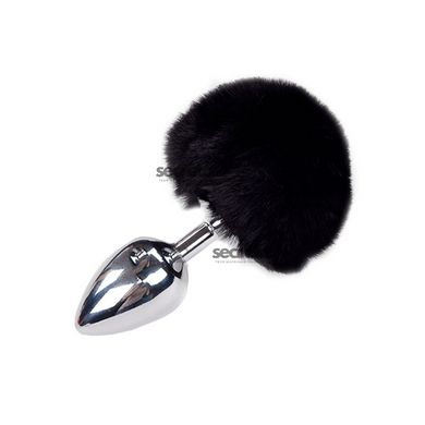 Металлическая анальная пробка Кроличий хвостик Alive Fluffy Plug L Black, диаметр 3,9 см SO6318 фото