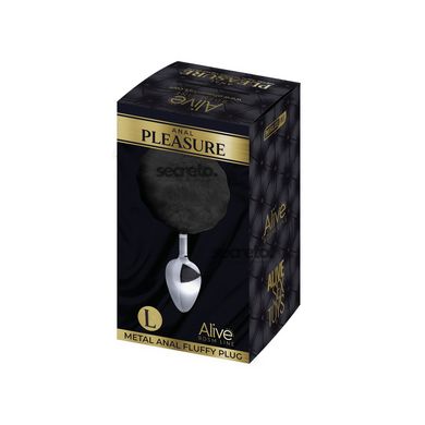 Металлическая анальная пробка Кроличий хвостик Alive Fluffy Plug L Black, диаметр 3,9 см SO6318 фото