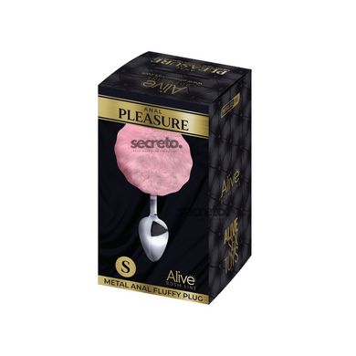 Металлическая анальная пробка Кроличий хвостик Alive Fluffy Plug S Pink, диаметр 2,8 см SO6313 фото