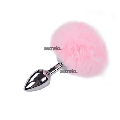 Металлическая анальная пробка Кроличий хвостик Alive Fluffy Plug S Pink, диаметр 2,8 см SO6313 фото