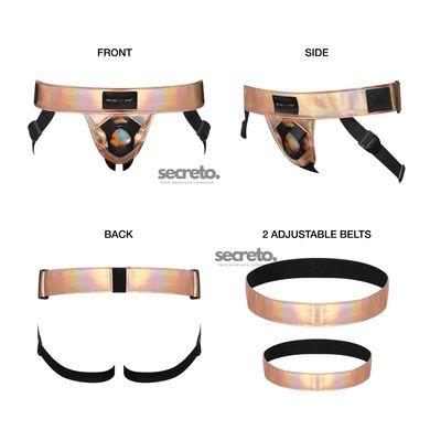 Трусы для страпона Strap-On-Me Leatherette Harness Curious Holographic Rose Gold SO7812 фото