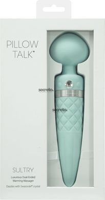 Вибромассажер 2в1 PILLOW TALK - Sultry Teal, классический массажер и вибратор с ротацией, подогрев SO2718 фото