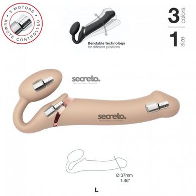 Безремінний страпон з вібрацією Strap-On-Me Vibrating Flesh L, діаметр 3,7 см, пульт ДК, регульовани SO3828 фото