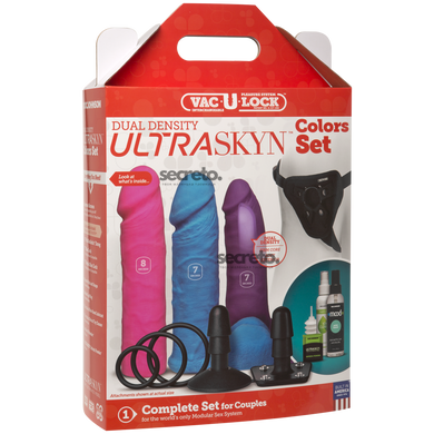 Набір для страпону Doc Johnson Vac-U-Lock Dual Density UltraSKYN Colors Set, діаметр 3х4,5 см SO1988 фото