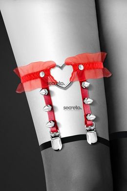 Гартер на ногу Bijoux Pour Toi - WITH HEART AND SPIKES Red, сексуальная подвязка с сердечком SO2224 фото