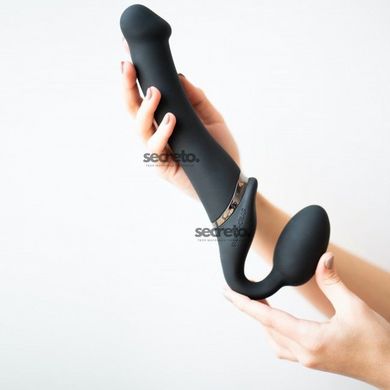 Безремневой страпон с вибрацией Strap-On-Me Vibrating Black L, диаметр 3,7см, пульт ДУ, регулируемый SO3829 фото