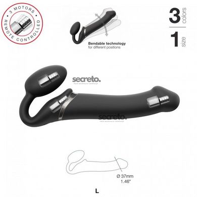 Безремінний страпон з вібрацією Strap-On-Me Vibrating Black L, діаметр 3,7см, пульт ДК, регульований SO3829 фото